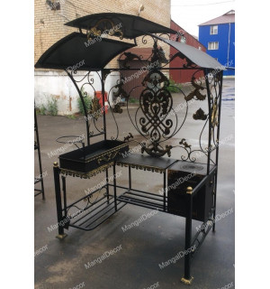 Кованый мангал с печью и крышей "Золотой Вавилон"